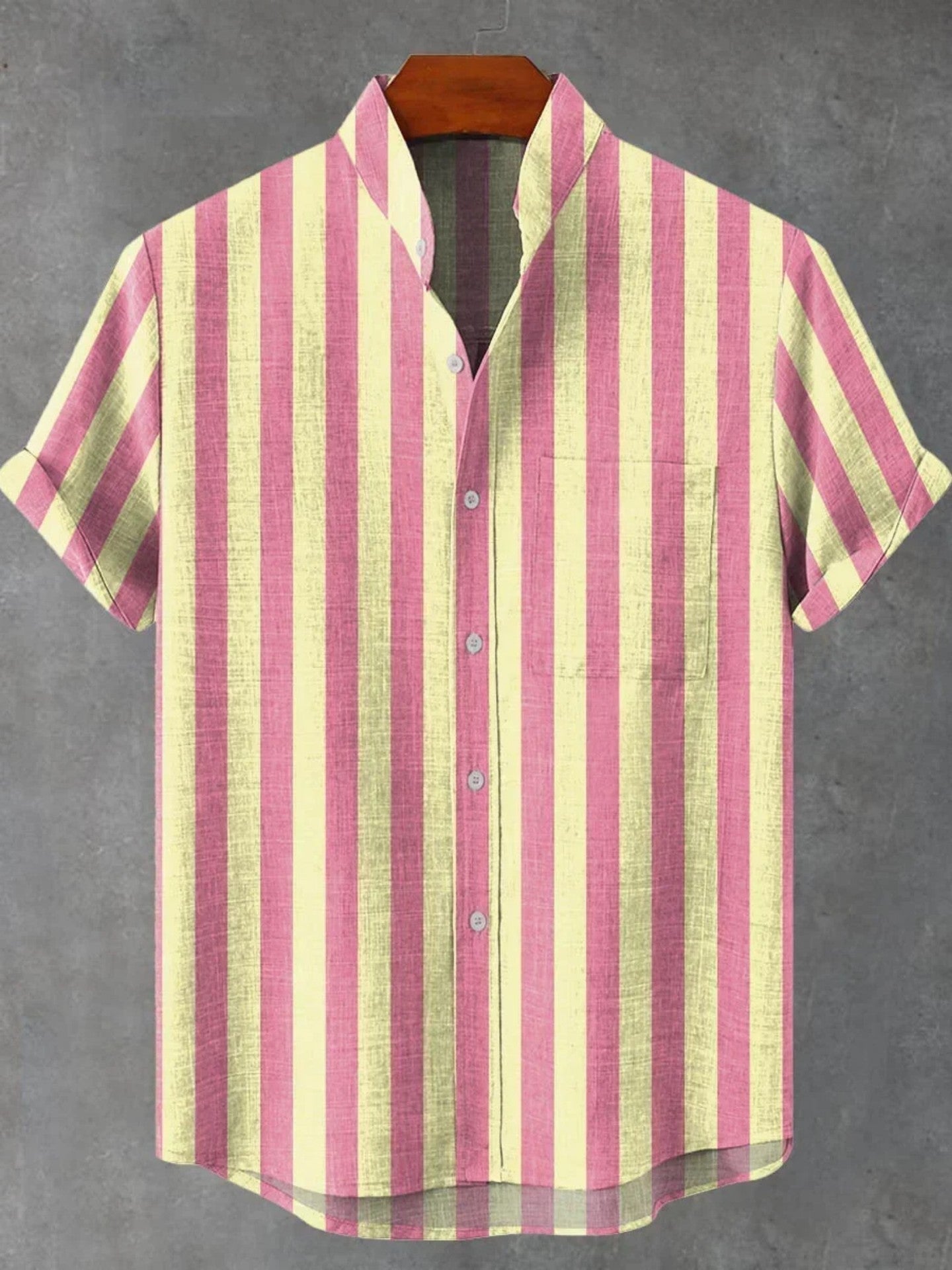 Men's Stand Collar Contrast Color Striped Casual Cool Versatile Short Sleeve ZM80407001 GlamzKart