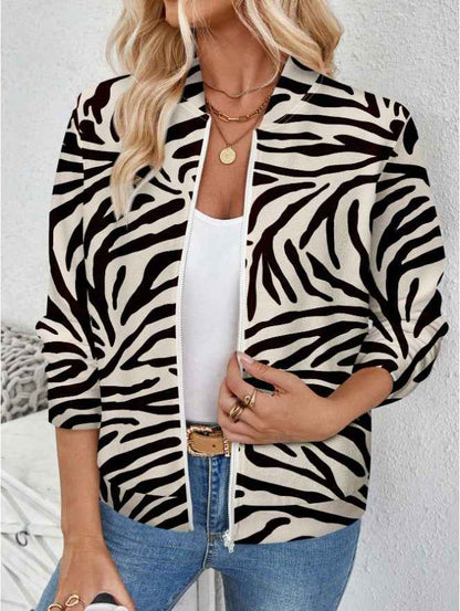 ROSE Women's Casual Tropical Palm Leaf Print Zip-Up Jacket