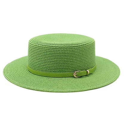 Wide Brim Flat Top Women's Spring And Summer Sun Beach Sun-proof Straw Hat Grass Green M GlamzKart