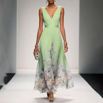Evening Gown Elegant V-neck Cross-border Dress Green single GlamzKart
