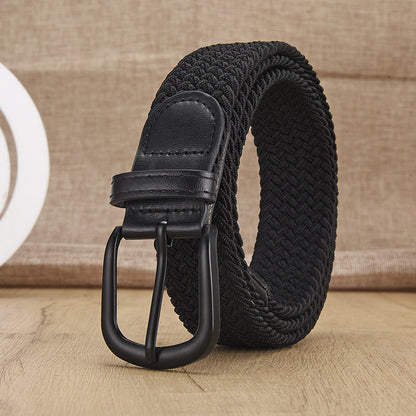 New Men's And Women's Woven Belt Elastic Stretch Punch-free Black Buttons Black GlamzKart