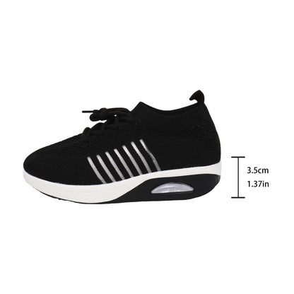 Spring And Autumn New Lace-up Slip-on Wedge Flying Woven Sports Shoes Women Black GlamzKart