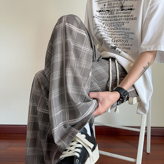 Plaid Ice Silk Men's Summer Thin Cool Casual Trousers GlamzKart