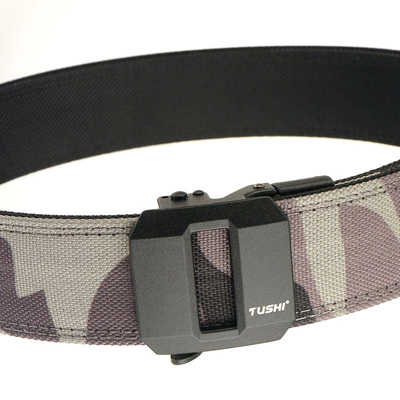 Double-layer Hardened Automatic Buckle Shooting Training Hanger Pistol Belt Dark Gray Camouflage 120cm GlamzKart