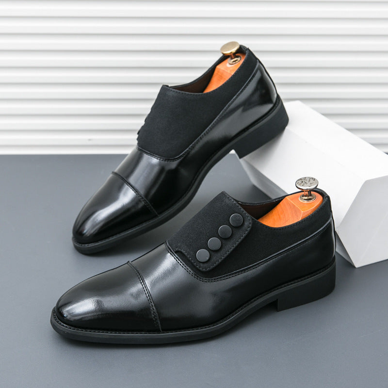 Low Top Pointed Round Toe Button Leather Shoes Men Slip-on GlamzKart