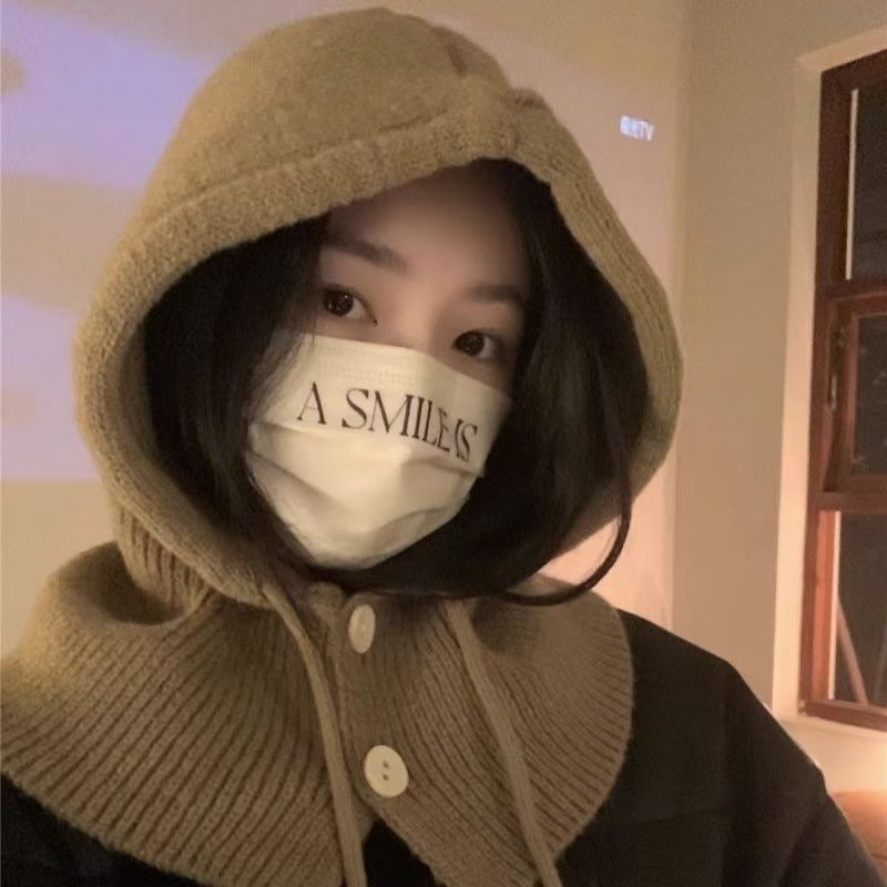 Fashionable Warm Hat Scarf Integrated Ear Protection Knitting Woolen Cap GlamzKart