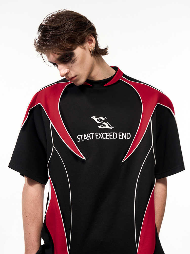 Letter Print Short-sleeve Men's Color Matching Sports Jersey T-shirt GlamzKart