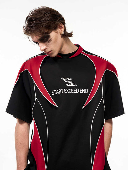 Letter Print Short-sleeve Men's Color Matching Sports Jersey T-shirt GlamzKart