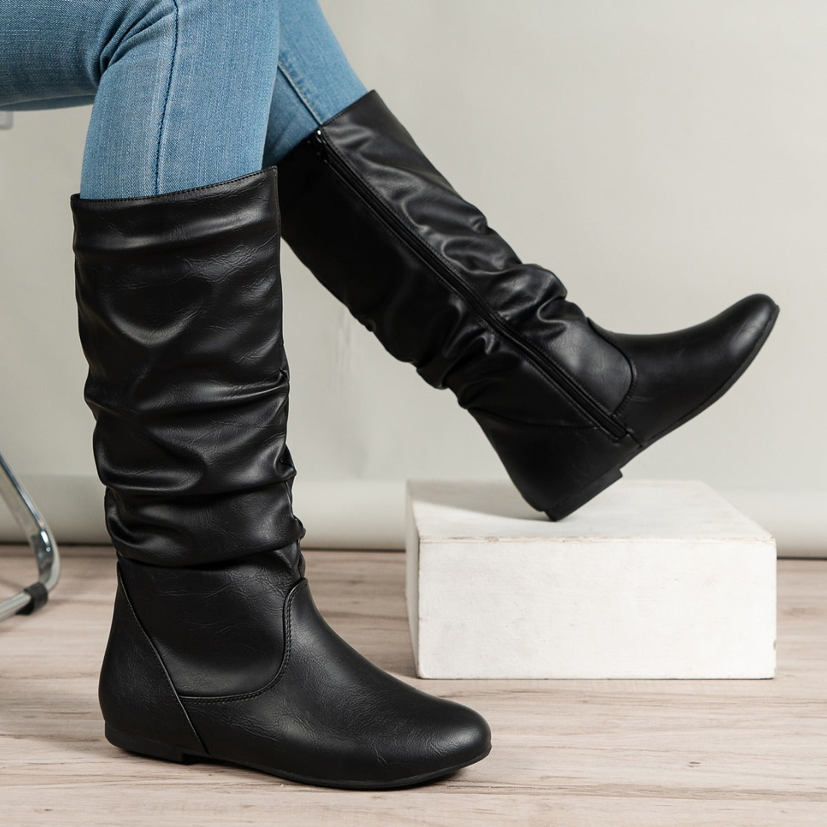 Fashion Middle Women's Western Cowboy Boot Black GlamzKart