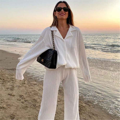 Shirt Straight-leg Trousers Two-piece Set For Women
