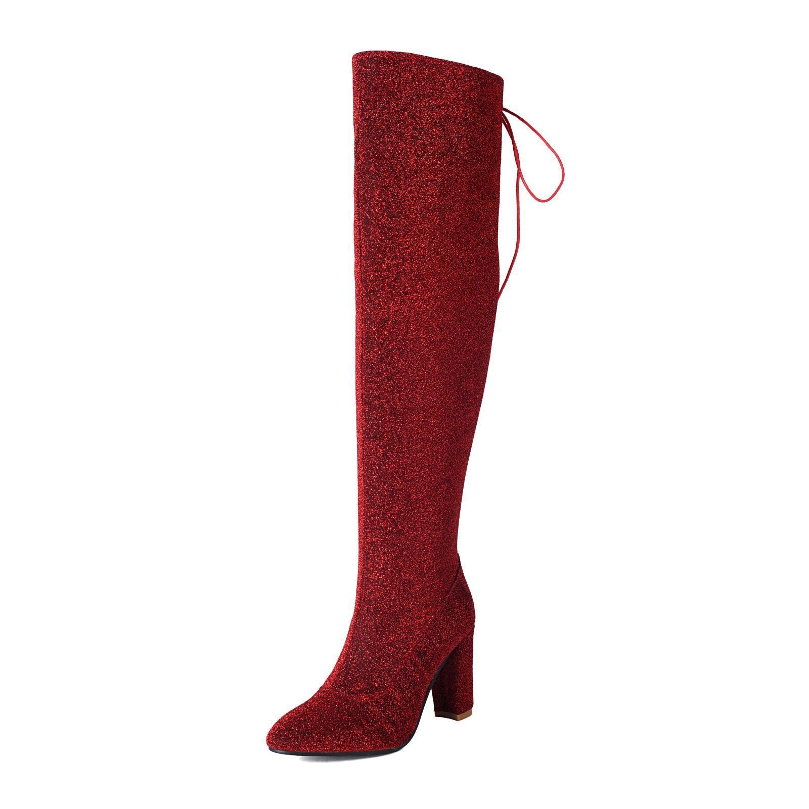 Over-the-knee Nightclub Knight 40-47 Large Size Boots Red GlamzKart
