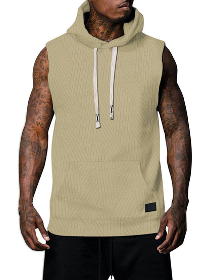 Sleeveless Vest Top Men's Waistcoat Hooded Khaki GlamzKart