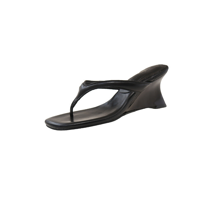 French Style Flip-Flops Fairy Shoes Summer Outdoor Wear Simple Flip-flops High Heel Sandals Black GlamzKart