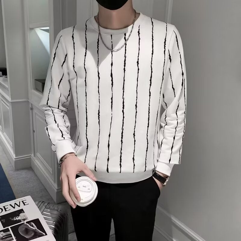Niche Round Neck Slim-fit Striped Sweater For Men GlamzKart