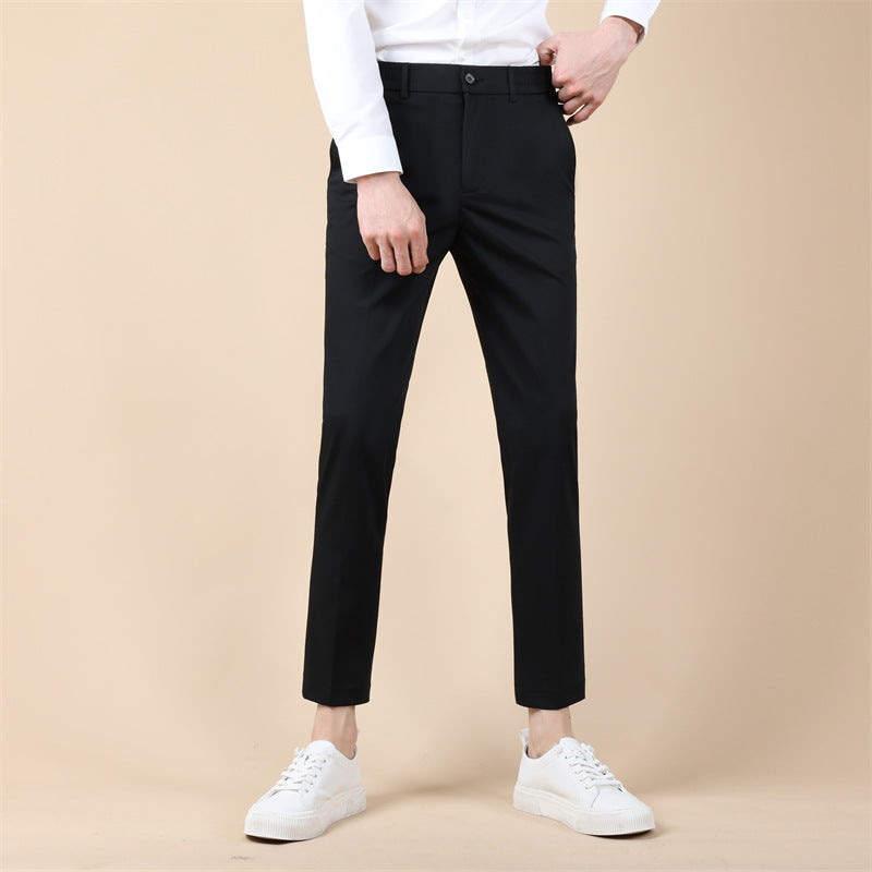 Summer Thin Cropped Men's Suit Pants Pencil Pants Solid Color Breathable Black GlamzKart