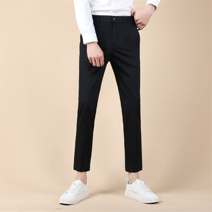 Summer Thin Cropped Men's Suit Pants Pencil Pants Solid Color Breathable Black GlamzKart