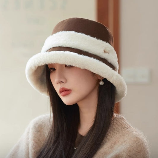 Face-looking Velvet-padded Small Warm Earflaps Cap Big Head Circumference Bucket Hat GlamzKart