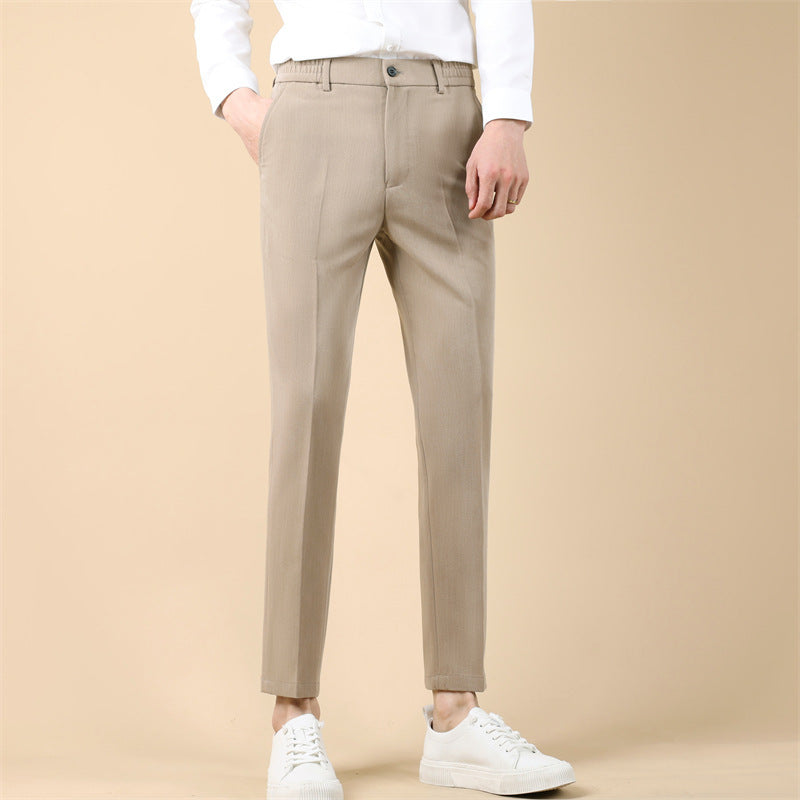 Summer Thin Cropped Men's Suit Pants Pencil Pants Solid Color Breathable Khaki GlamzKart