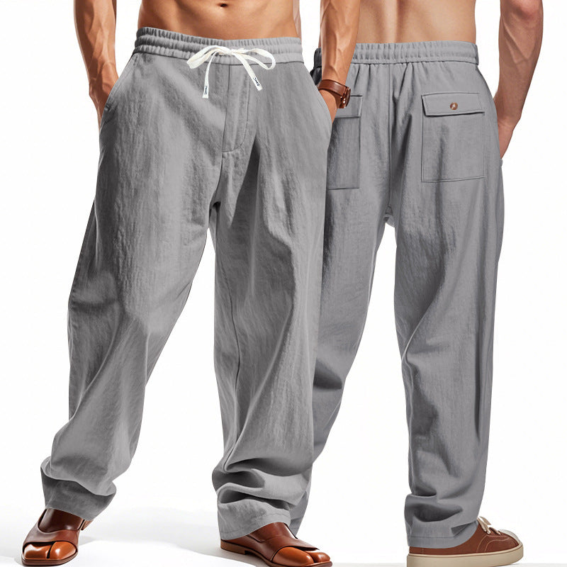 Linen Casual Pants Summer Thin Simple High Street Dark Gray GlamzKart
