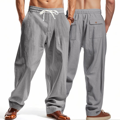 Linen Casual Pants Summer Thin Simple High Street Dark Gray GlamzKart