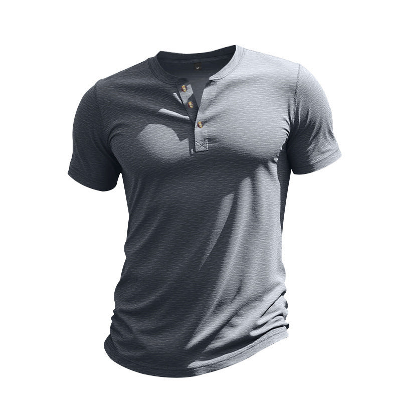 Muscle Bamboo Retro Henley Shirt Short Sleeve Gray GlamzKart