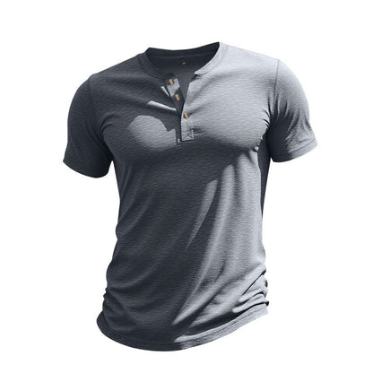 Muscle Bamboo Retro Henley Shirt Short Sleeve Gray GlamzKart