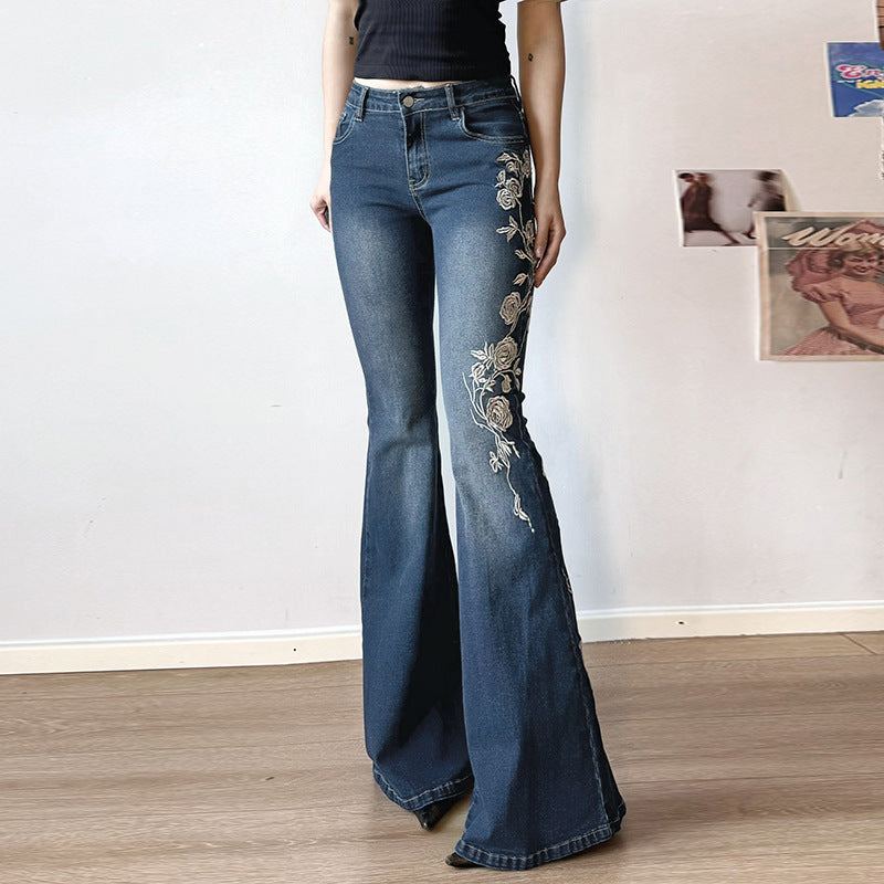 Women's Rose Embroidered Flared Jeans GlamzKart