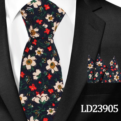 Casual Cotton Floral Print 6cm Casual Tie Pocket Square Suit LD23905 GlamzKart