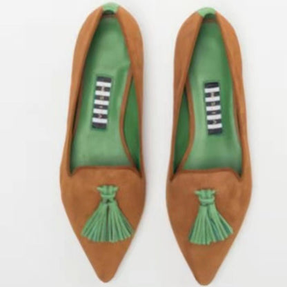Women's Low-cut Pointed-toe Colorblock Tassel Flat Shoes GlamzKart