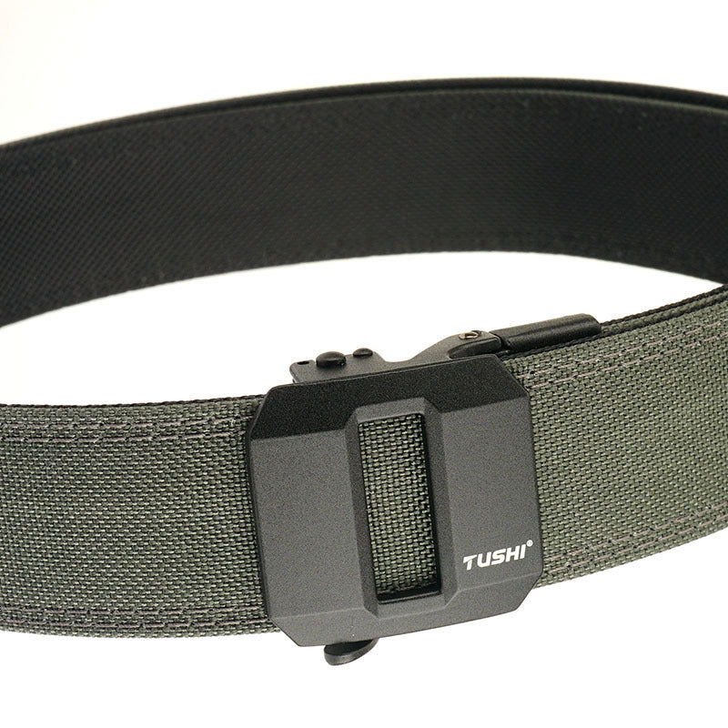 Double-layer Hardened Automatic Buckle Shooting Training Hanger Pistol Belt Dark Gray 120cm GlamzKart