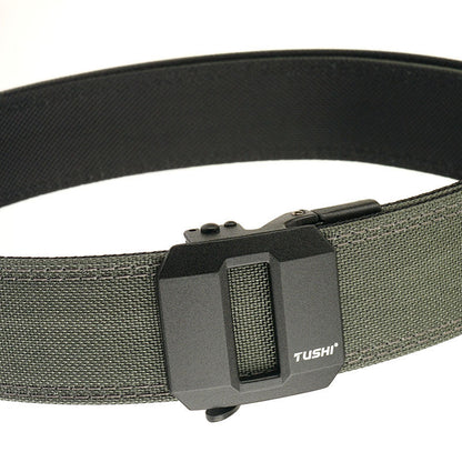 Double-layer Hardened Automatic Buckle Shooting Training Hanger Pistol Belt Dark Gray 120cm GlamzKart