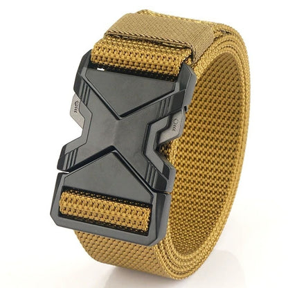 Men's Toothless Automatic Buckle Waist Belt PP Woven Tactical Pants Khaki GlamzKart