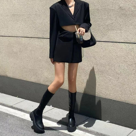 Autumn And Winter Horse Knight Boots High Leg Boot Thick Bottom Female Stretch Boots GlamzKart