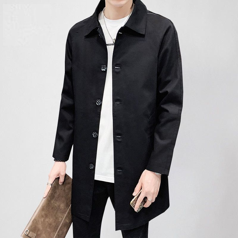 Men's Casual Loose Mid-length Coat Black GlamzKart