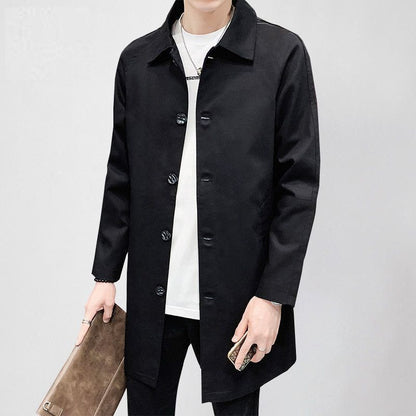 Men's Casual Loose Mid-length Coat Black GlamzKart
