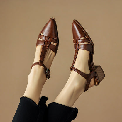 French Retro Roman Closed Toe Sandals For Women Brown GlamzKart