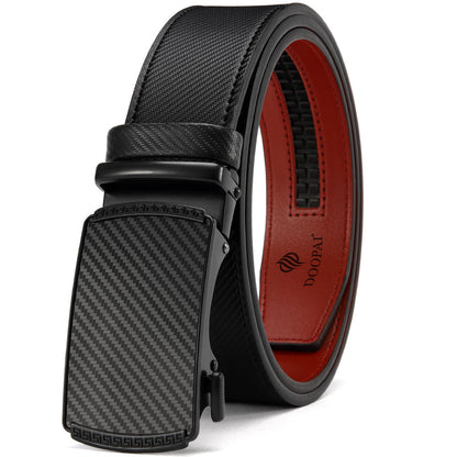 Men's Belt Hot-selling Film Alloy Automatic Buckle Leather 219 Automatic Plain Black GlamzKart