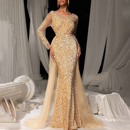 Women's Dance Lace Party Evening Dress Gold GlamzKart
