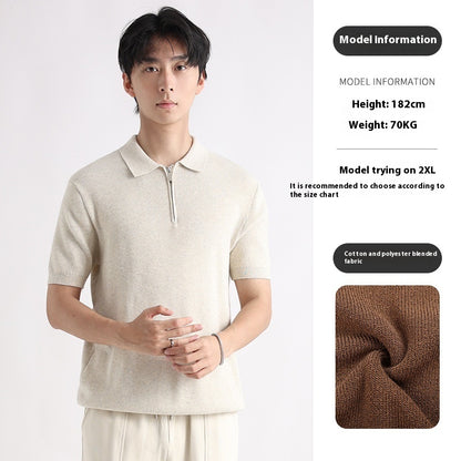 Men's Knitted Short-sleeved Ice Silk Polo Shirt Pink Apricot GlamzKart
