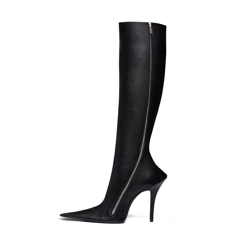 New Stiletto Heel Pointed Shaped Heel Side Zipper Knee-length Female Boots GlamzKart