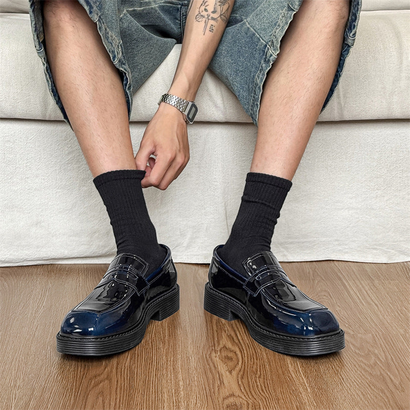 Hong Kong Style Thick-soled British Style Leather Shoes Spring And Autumn Single-layer Shoes Change Color Blue GlamzKart