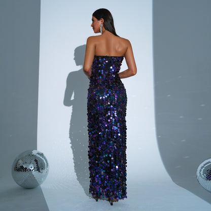 Wrapped Chest Sheath Sequined Evening Dress GlamzKart