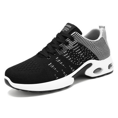 Men's Flyknit Mesh Breathable Casual Soft Sole Sneakers B9312 Black And Gray GlamzKart