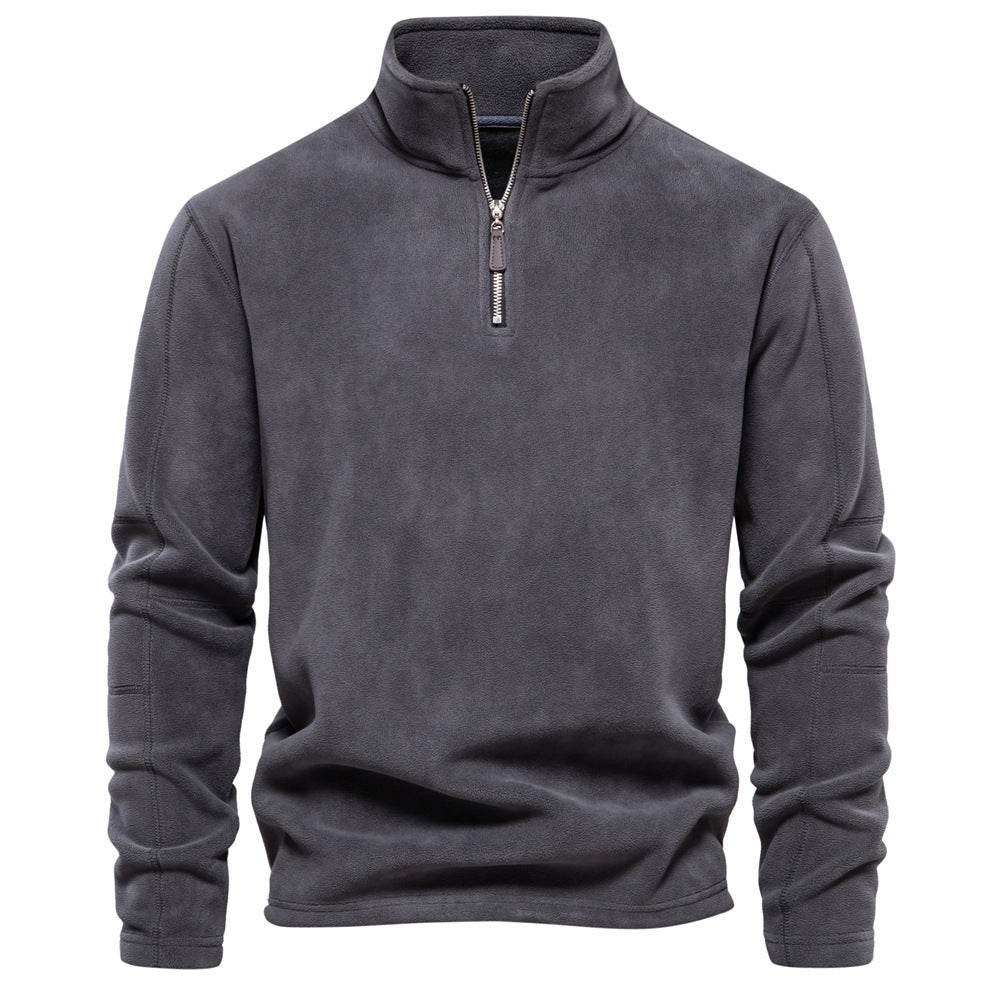 Men's Autumn And Winter New Stand Collar Half Zip Long-sleeved Sweater HD08 Dark Gray GlamzKart