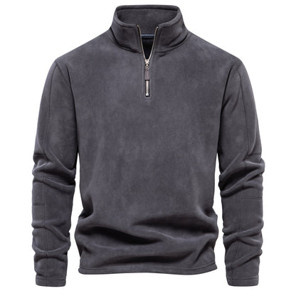 Men's Autumn And Winter New Stand Collar Half Zip Long-sleeved Sweater HD08 Dark Gray GlamzKart