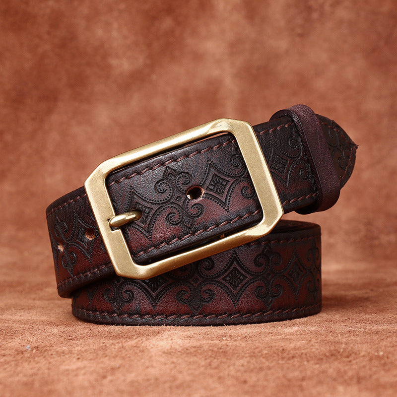 Thick First Layer Cowhide Double-sided Available Carved Genuine Leather Belt GlamzKart