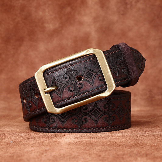 Thick First Layer Cowhide Double-sided Available Carved Genuine Leather Belt GlamzKart