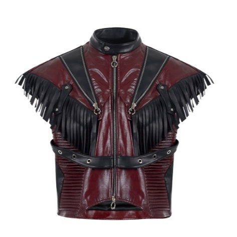 Deconstructed Design Red PU Leather Pants Male Vest GlamzKart