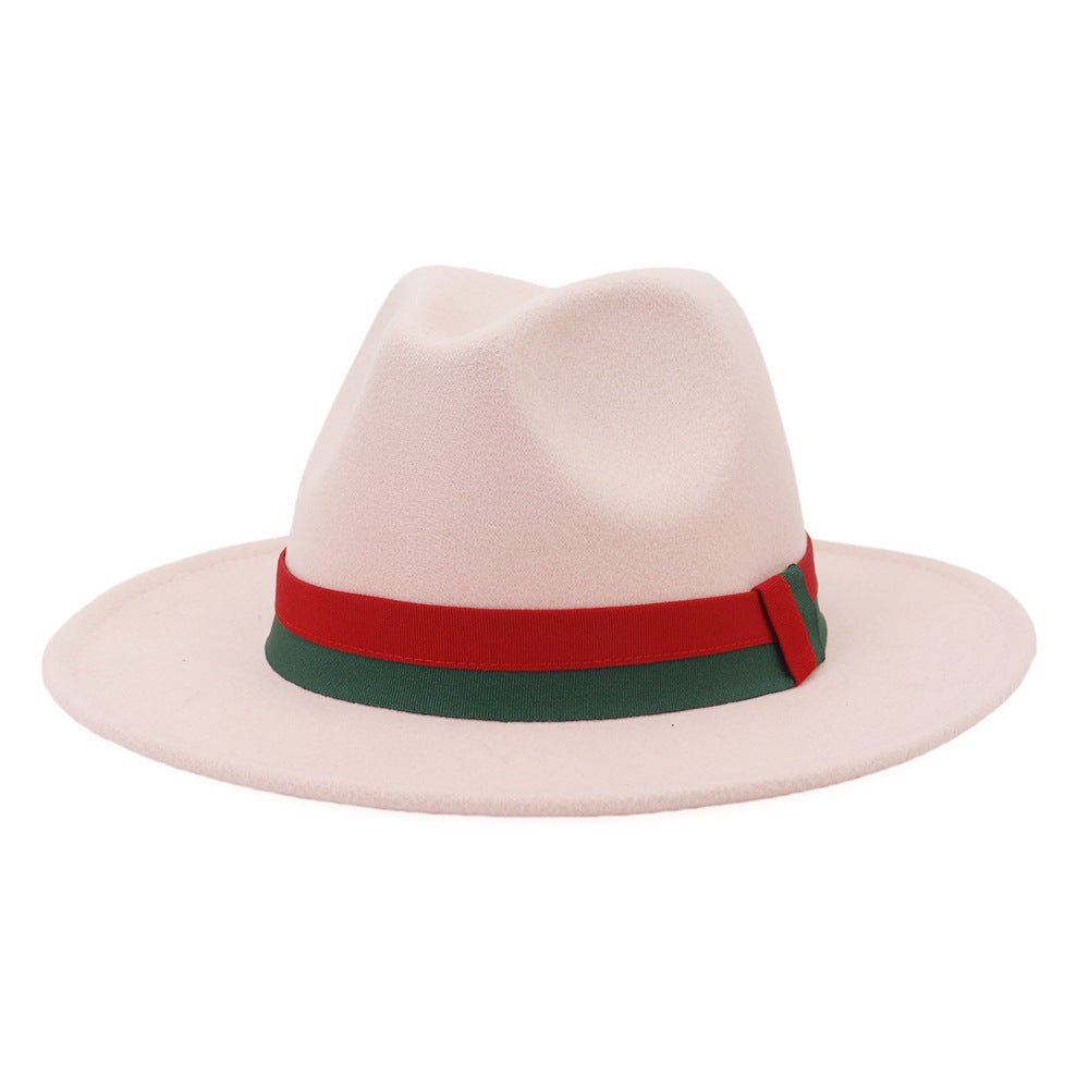 Big Brim British Style Woolen Jazz Top Hat Leather Pink 58cm GlamzKart