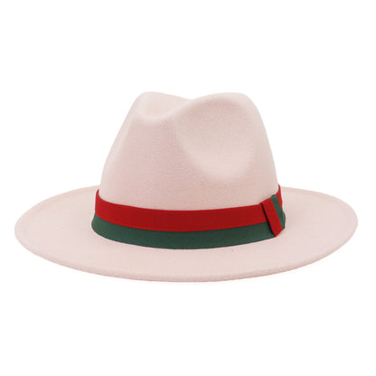 Big Brim British Style Woolen Jazz Top Hat Leather Pink 58cm GlamzKart